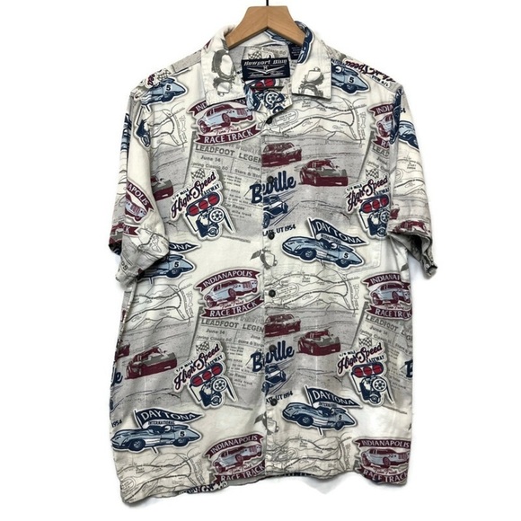 Men's Car Racing Theme Jersey Knit Button Up Collared Casual Shirt Size Medium - Picture 1 of 10